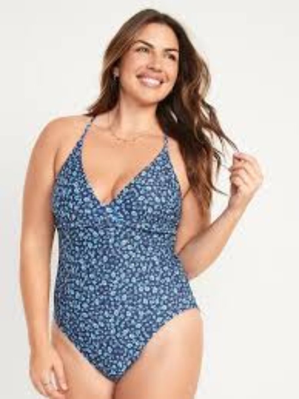 NWT Old Navy Floral V-Neck Ruffle-Trim Cutout One-Piece Swimsuit Sz XL